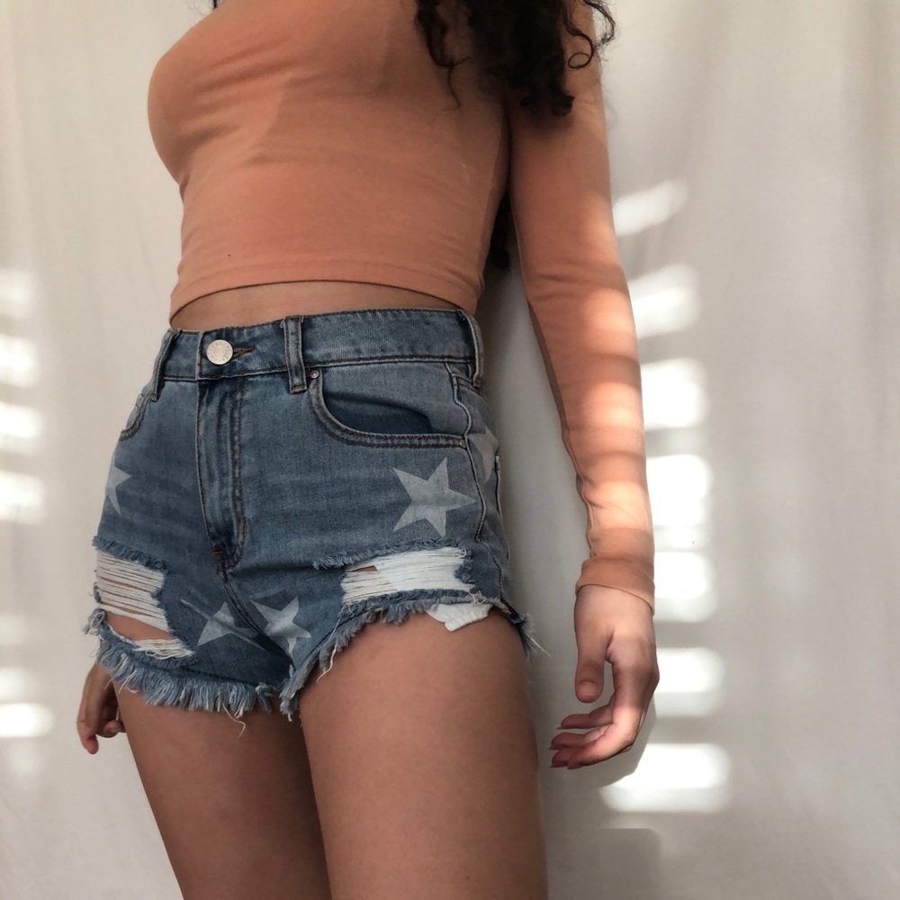 Star Print Denim Shorts